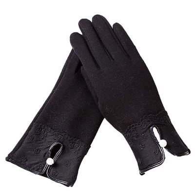 Fashion Elegant Womens Touch Screen Gloves Winter Ladies Lace Warm Cashmere Bow Full Finger Mittens Wrist Guantes Gift F Black