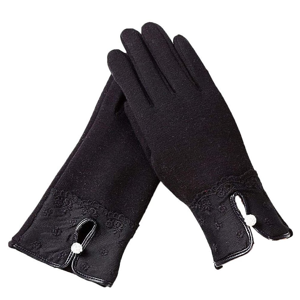 Fashion Elegant Womens Touch Screen Gloves Winter Ladies Lace Warm Cashmere Bow Full Finger Mittens Wrist Guantes Gift F Black