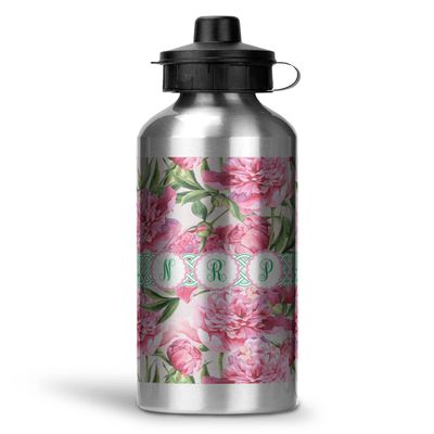 Personalized Watercolor Peonies Water Bottle - Aluminum - 20 oz