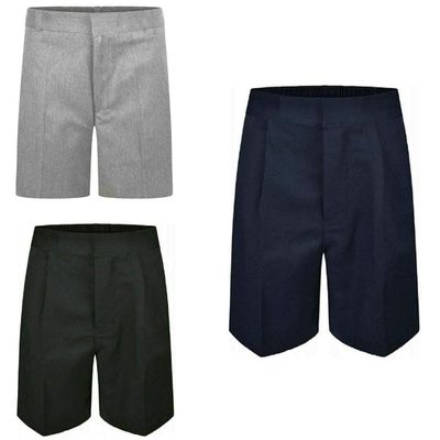 Boys Generous Elasticated Waist Plain Short Kids School Uniform Plus Fit Shorts Grey 11-12 Years
