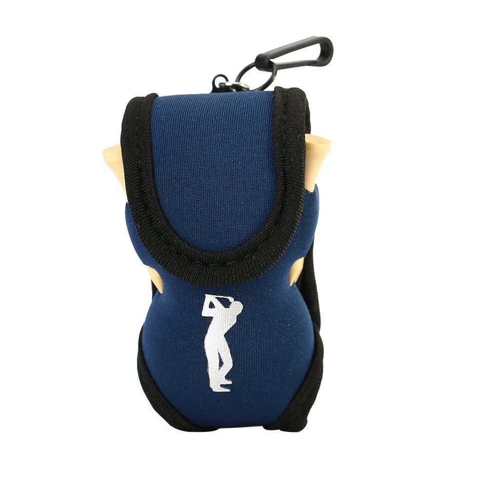 Ball Pouch, Fabric Golf Ball Tee Holder with Clip, Carry Storage Bag for 2 Balls and 4 Tees Dark Blue