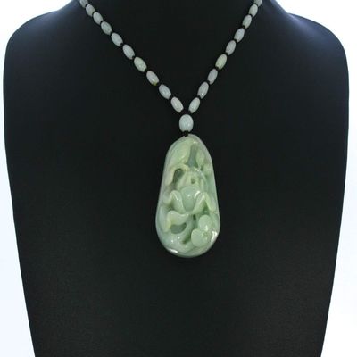 2.1" China Certified Grade A Nature Hisui Jadeite Jade Lucky Magpie and Flower Necklace Pendants