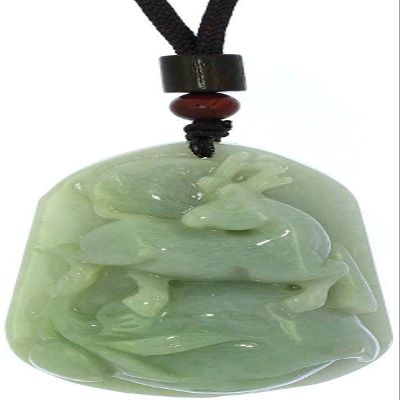 2"China Certified Grade A Nature Hisui Jadeite Jade Longevity Deer and Peach Necklace Pendants
