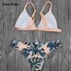 2019 Sexy Set Swimwear White Women Swimsuit Bathing Suit Cami Palm Leaf Print Biquini Swim Suit De Bain Pink S view 3