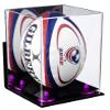 Better Display Cases Acrylic Rugby Ball Display Case Vertical with Mirror, Wall Mount and Purple Risers (A060-PR) view 1