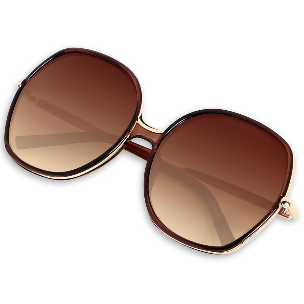 ANDWOOD Oversized Sunglasses for Women Big Large Square Wide Frame Shades Retro Trendy Fashion UV Protection Brown Sun glasses