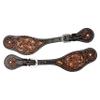 Circle Y Unisex Western Leather Natural Brown Tan Underlay Floral Tooling Multi-Toned Filigree Spur Straps with Stainless Steel Buckle view 1