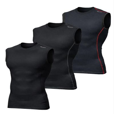 DEVOPS 3 Pack Men's Compression Shirts Sleeveless Workout Tank Top Baselayer for Gym Training, Running, Moisture Wicking (Large, Black/Black/Black)