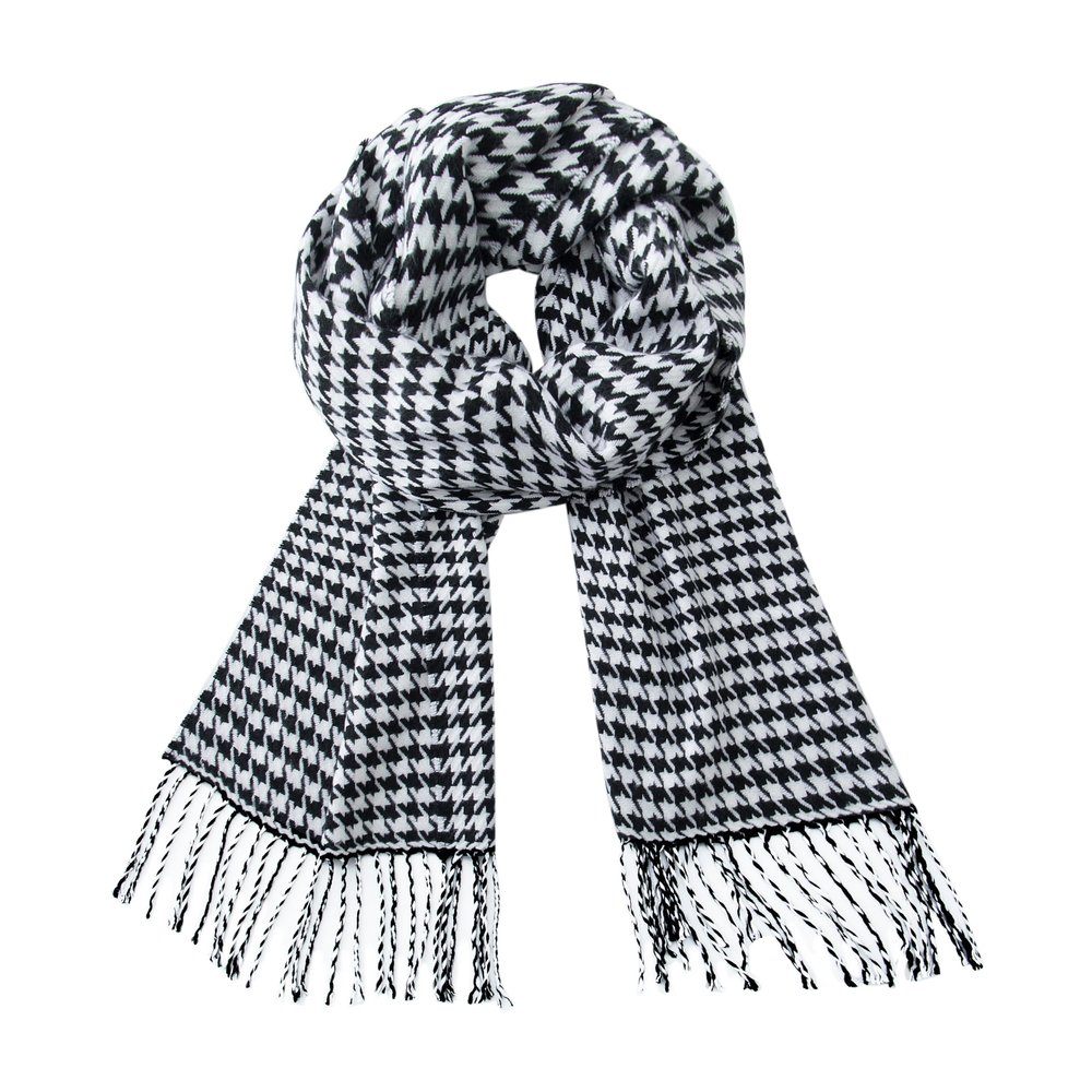 CALVIN & OLIVIA Lightweight Ultra-Soft Scarf - Perfect Holiday Gift for Men & Women - Houndstooth Black White