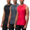 DEVOPS 3 Pack Men's Athletic Compression Shirts Sleeveless (Large, Black/Charcoal/Red) view 1