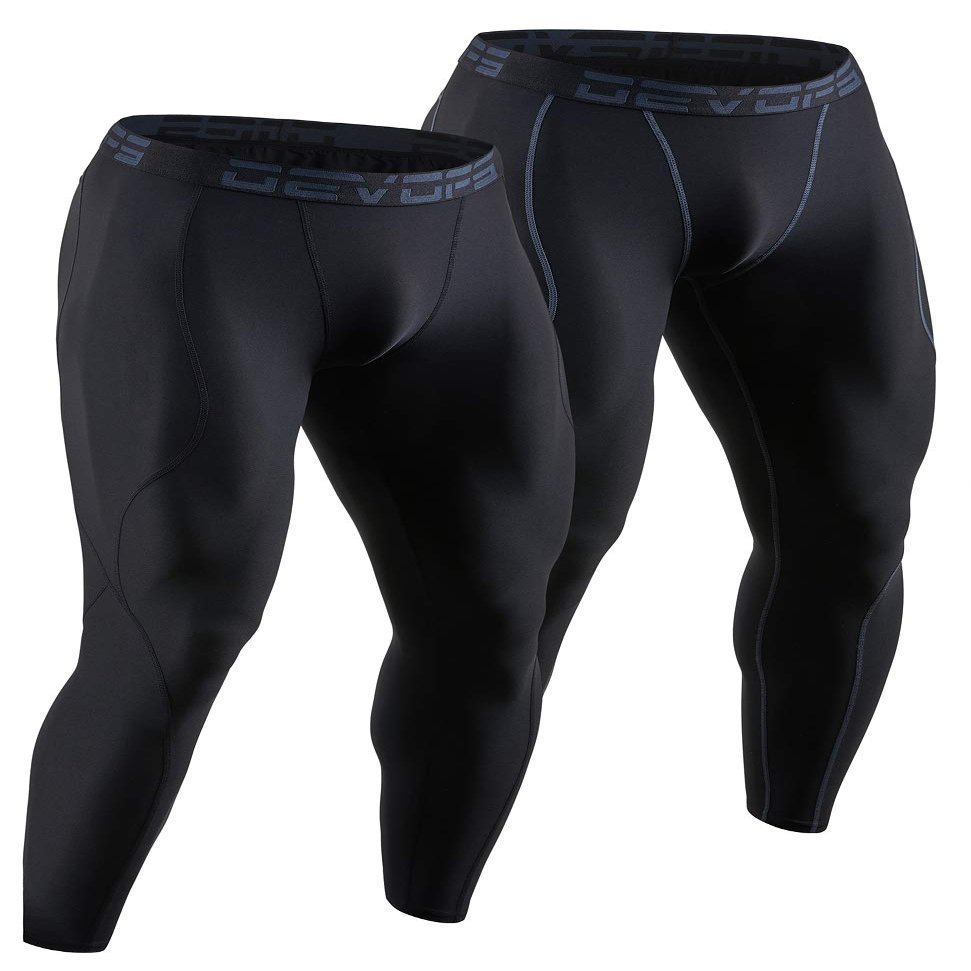 DEVOPS 2 Pack Men's Compression Pants Athletic Leggings (2X-Large, Black/Black)