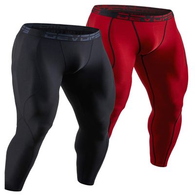 DEVOPS 2 Pack Men's Compression Pants Athletic Leggings (2X-Large, Black/Red)