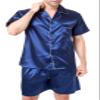 Sanraflic Men's Satin Pajamas Short Button-Down Pj Set Sleepwear Loungewear (Blue/White, L) view 2