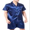 Sanraflic Men's Satin Pajamas Short Button-Down Pj Set Sleepwear Loungewear (Blue/White, L) view 3