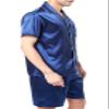 Sanraflic Men's Satin Pajamas Short Button-Down Pj Set Sleepwear Loungewear (Blue/White, L) view 4