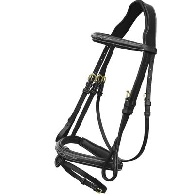ExionPro Exion Anatomical Snaffle Jumping Bridle for Horses with Removable Flash Noseband & Rubber Reins  Premium Vegetable-Tanned Leather, Brass Buckles, Padded MonoCrown, Designer Stitching