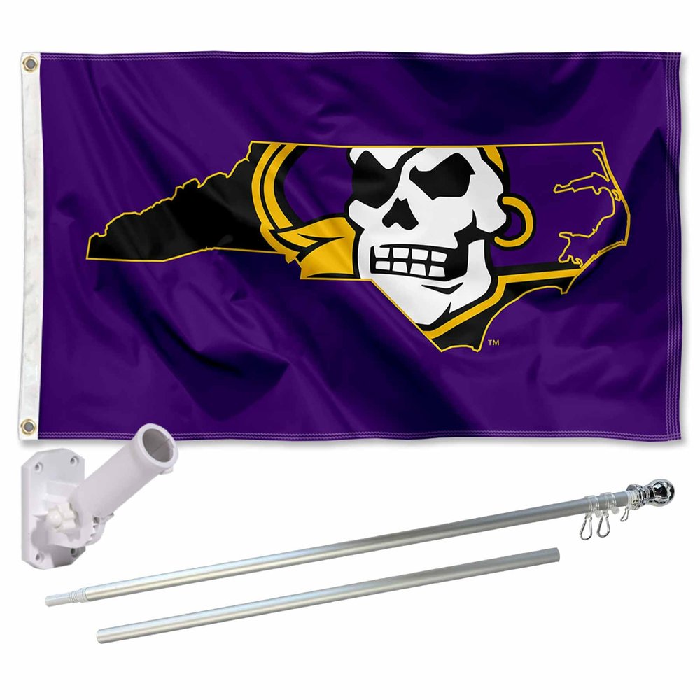 East Carolina Pirates State Flag with Pole and Bracket Complete Set
