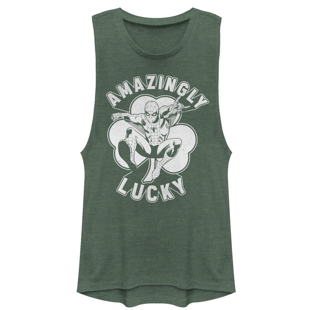 Marvel Classic Lucky Spidey Women's Muscle Tank, Pine Green Heather, X-Small