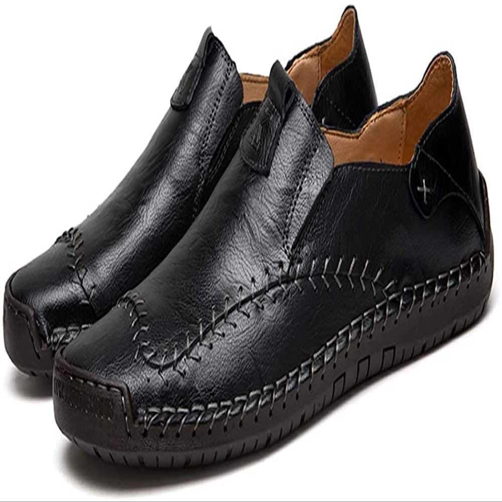 Men's Loafers Leather Casual Dress Shoes Driving Penny Boat Moccasins Flats Oxford Slippers Walking Black(9 M US,26 cm Heel to Toe