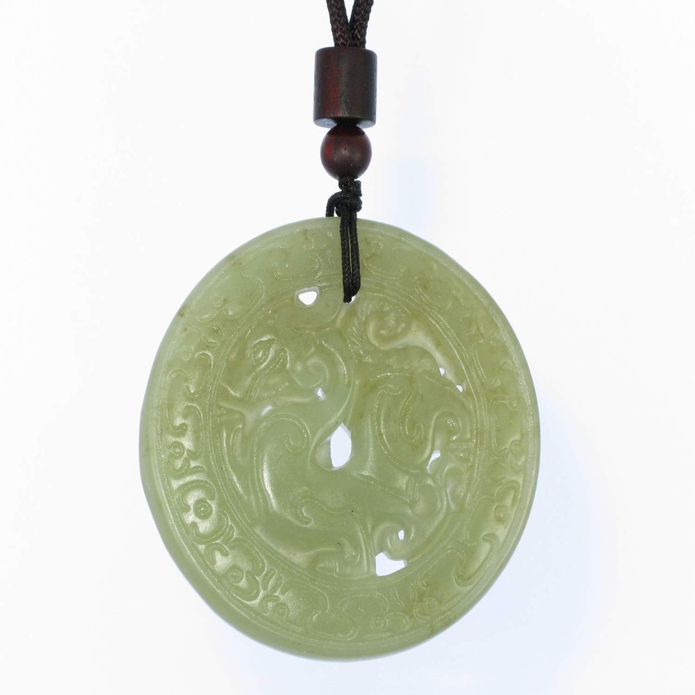 2" China Certified Nature Hetian Nephrite Jade Auspicious Dragon Hollow Carved Necklace Pendant 6637