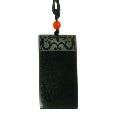 1.9" China Certified Nature Hetian Nephrite Jade Smart Safety Plate Necklace Pendant 6170