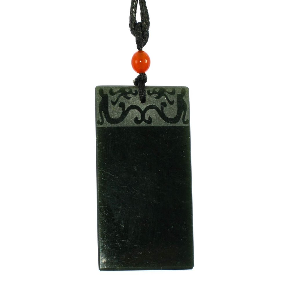 1.9" China Certified Nature Hetian Nephrite Jade Smart Safety Plate Necklace Pendant 6170