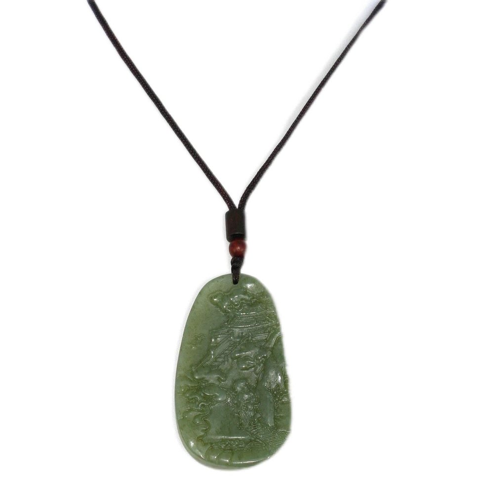 2.2" China Certified Nature Hetian Nephrite Jade Lucky Landscape and Protrait Hand Carved Necklace Pendant 3776