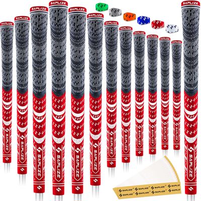 SAPLIZE Cross Cord Golf Grips Set of 13 Grips with Tape or Full Regripping Kit, Std/Mid/Jumbo, Low Taper Design, Multi-compound Hybrid, Anti-Slip Golf Club Grips, CL03 Series, Mid-Size, Red