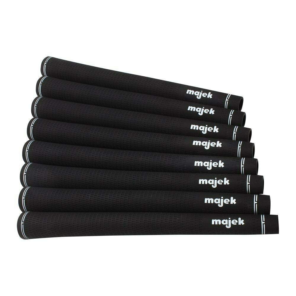 Majek Jumbo Size Tour Pro Black Golf Grips and Grip Kit + Utility Hook Blade (8 grips, tape, clamp, grip removal hook blade, instructions)