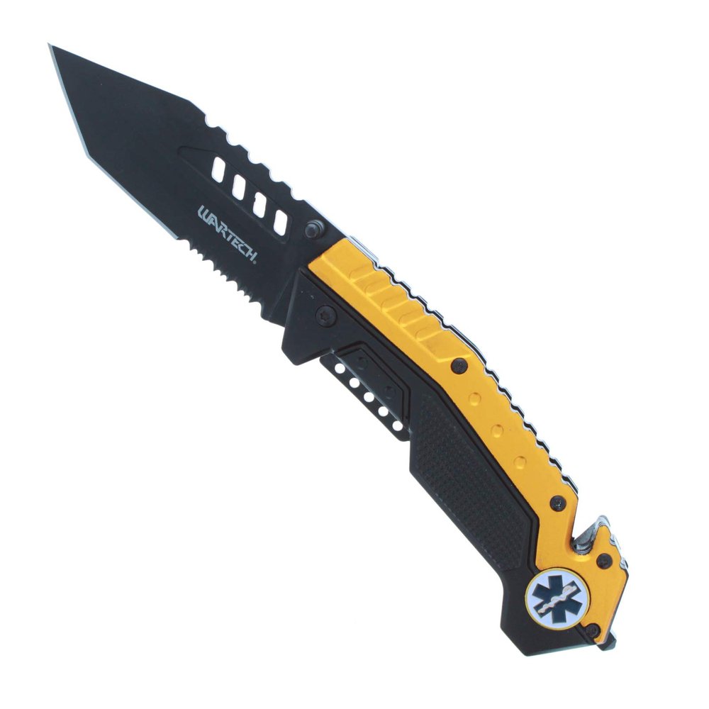 ASR Outdoor Camping EMS Emblem Pocket Knife Spring Assisted Serrated Tanto Blade Orange