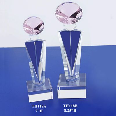 The Elegante Optical Crystal Glass Diamond Trophy Awards Recognition Achievement Reality Personalized Custom Laser Etched Engraving Trophy (Pink Diamond, 8.25" H)