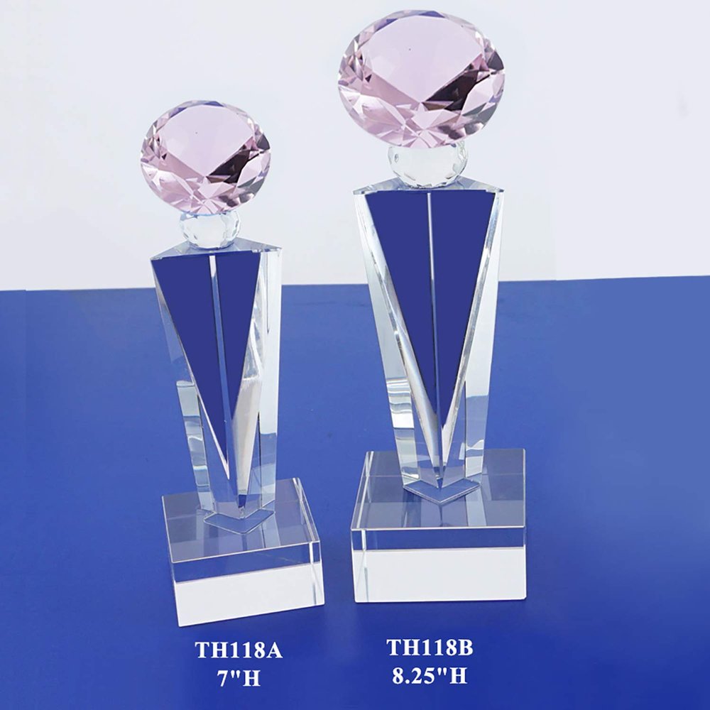 The Elegante Optical Crystal Glass Diamond Trophy Awards Recognition Achievement Reality Personalized Custom Laser Etched Engraving Trophy (Pink Diamond, 8.25" H)