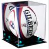 Better Display Cases Acrylic Rugby Ball Display Case Vertical with Mirror and Blue Risers (A060-BLR) view 1