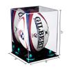 Better Display Cases Acrylic Rugby Ball Display Case Vertical with Mirror and Blue Risers (A060-BLR) view 2