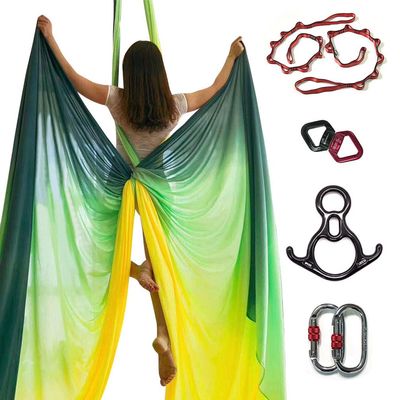 Aerial Silks Starter Kit - Durable 11Yards of Aerial Yoga Hammock with Hardware, Aerial Swing for Acrobatic Flying Yoga & All Levels (Aerial Rigging Point Up to 14ft)
