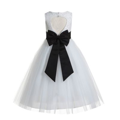 White Heart Cutout Floral Lace Flower Girl Dress Mini Bride Wedding 172T 8