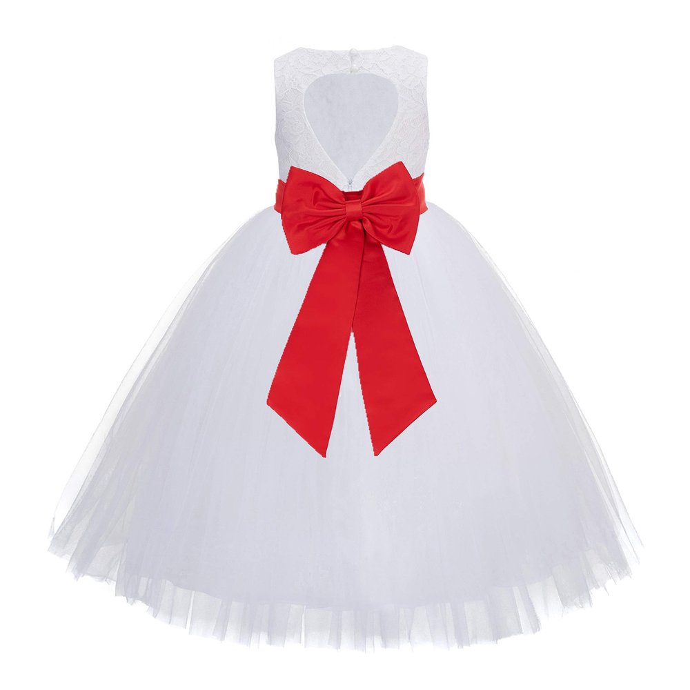 ekidsbridal White Heart Cutout Floral Lace Flower Girl Dress Mini Bride Wedding 172T 14