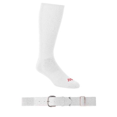 A4 Sportswear White Medium Socks & White Youth Belt