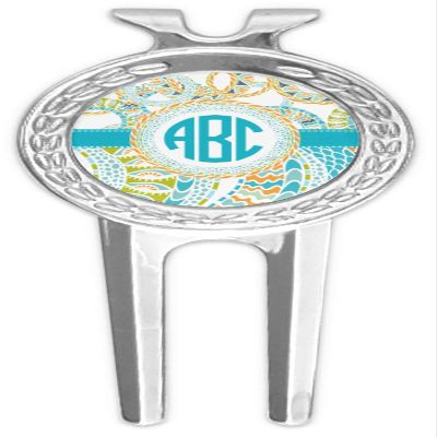 YouCustomizeIt Personalized Teal Circles & Stripes Golf Divot Tool & Ball Marker
