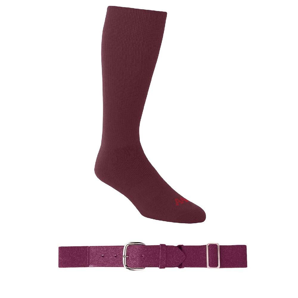 A4 Sportswear Maroon Large Socks & Maroon Adult Belt