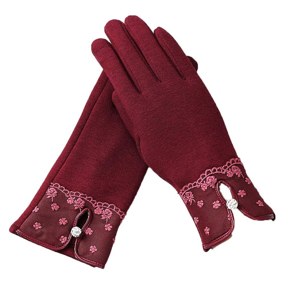 Fashion Elegant Womens Touch Screen Gloves Winter Ladies Lace Warm Cashmere Bow Full Finger Mittens Wrist Guantes Gift F Maroon