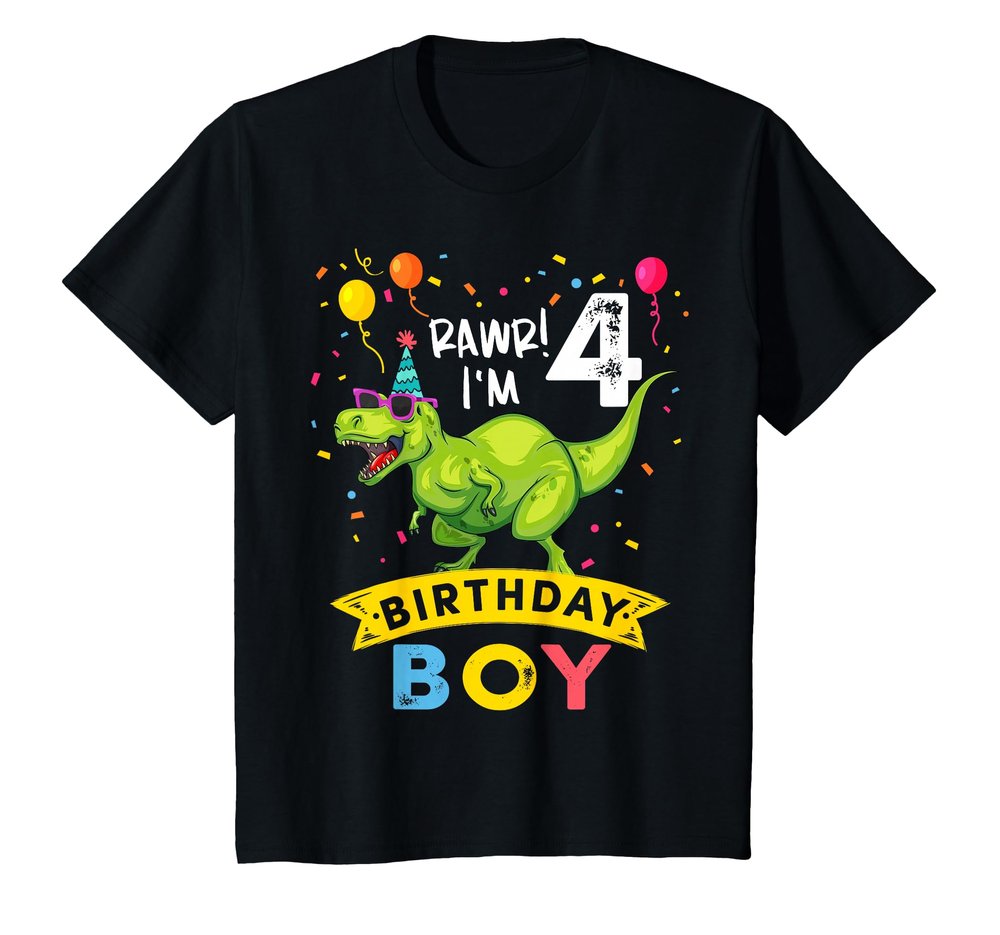 4 Year Old Shirt 4th Birthday Boy T Rex Dinosaur T Shirt T-Shirt