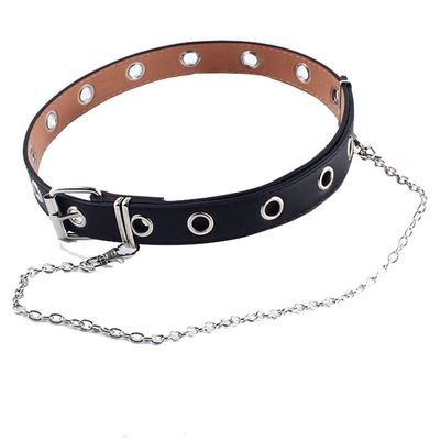 AMOYER Single Eyelet Grommet PU Leather Belt Fashion Women Waist Belt Hollow Rivets Belt Single Prong Belt Buckle for Female Ladies Adjustable Black