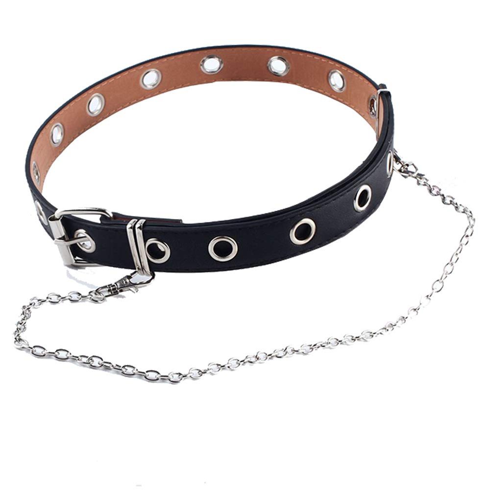 AMOYER Single Eyelet Grommet PU Leather Belt Fashion Women Waist Belt Hollow Rivets Belt Single Prong Belt Buckle for Female Ladies Adjustable Black