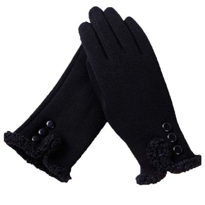 Fashion Elegant Womens Touch Screen Gloves Winter Ladies Lace Warm Cashmere Bow Full Finger Mittens Wrist Guantes Gift 13C Black