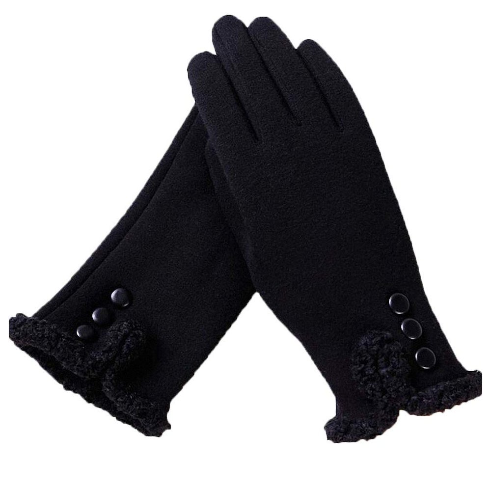 Fashion Elegant Womens Touch Screen Gloves Winter Ladies Lace Warm Cashmere Bow Full Finger Mittens Wrist Guantes Gift 13C Black