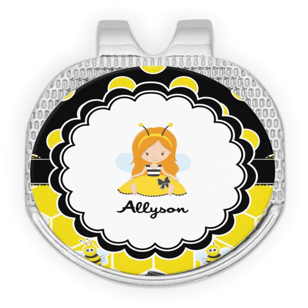 YouCustomizeIt Personalized Honeycomb, Bees & Polka Dots Golf Ball Marker - Hat Clip - Silver