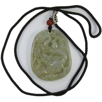 2" China Certified Grade A Nature Hisui Jadeite Jade Auspicious Dragon Necklace Pendants