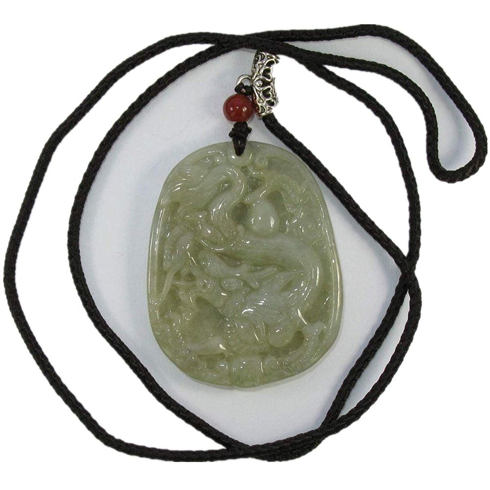 2" China Certified Grade A Nature Hisui Jadeite Jade Auspicious Dragon Necklace Pendants