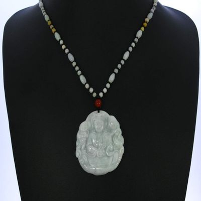 1.9" China Certified Grade A Nature Hisui Jadeite Jade Blessing Kwan-yin Necklace Pendants 6278